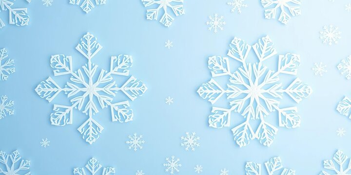 Intricate white snowflake pattern on a soft blue background, christmas background, snowflake pattern