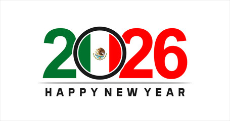 Happy New Year 2026 with Mexican Flag Motif