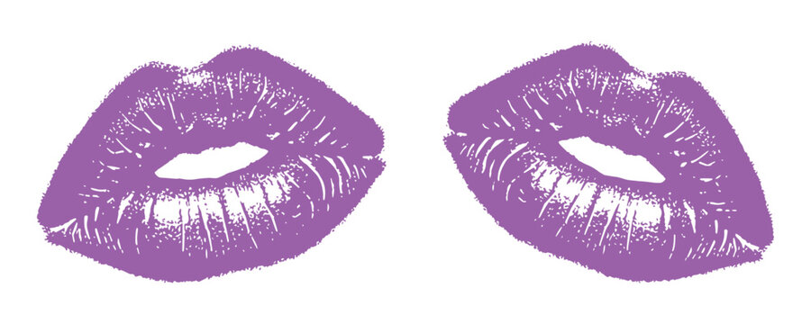 Pink lipstick kiss mark pair in bold textured style, detailed imprint illustration ideal for beauty concepts, makeup themes, feminine graphics, cosmetics branding elements and decorative 