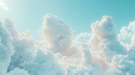 Fluffy cloudscape, bright sunny day, aerial view, stock photo