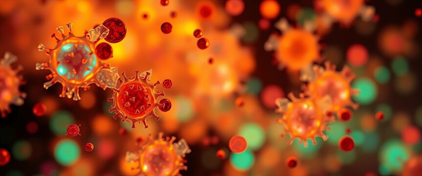 Microscopic view of vibrant cells, glowing abstract medical background,   medicine,  cells