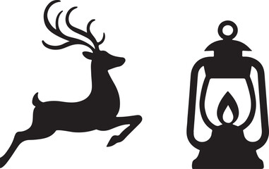 Silhouette Deer and Lantern Illustration Representing Winter Holidays