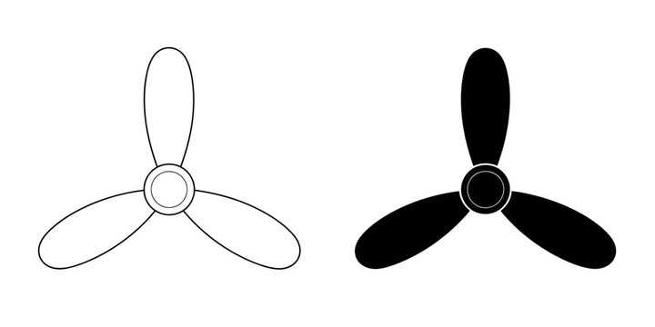 Two stylized fan blades one outlined and one solid black
