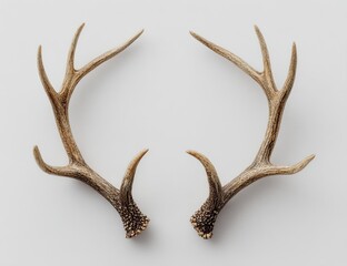 Obraz premium Pair of deer antlers, light beige, symmetrical, on plain white background