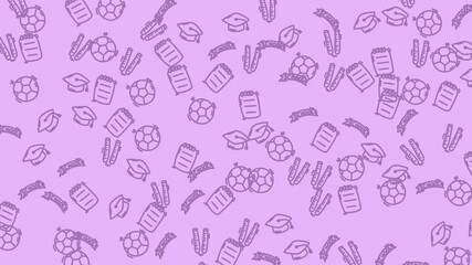 animated education icon seamless pattern Drawings of lips, documents, mortarboards, and soccer balls. Ideal for educational and sportsthemed designs or projects for various digital platforms. - Powered by Adobe
