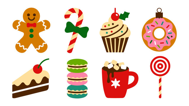 Sweet Treats Galore: A delightful assortment of festive sweets, each radiating vibrant colors and irresistible charm, invites you to indulge in a world of sugary delights.