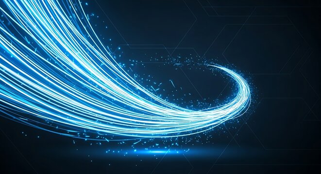 Abstract blue light trails flowing on dark background technology concept - Powered by Adobe