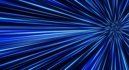 Abstract blue lines converge creating a dynamic visual light stream