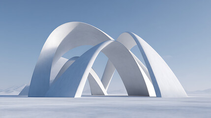 Smooth white abstract architectural forms against a clear blue sky architecture sculpture