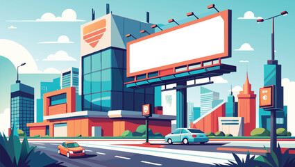 Vibrant city scene with blank billboard ready for your message, perfect for advertising campaign or urban development concept in modern style