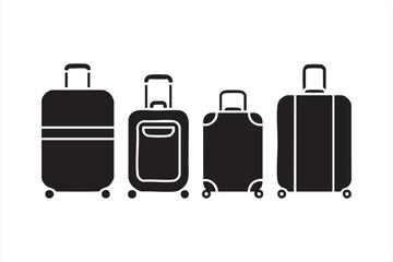 Minimalist rolling suitcase icon set for travel branding and tourism design