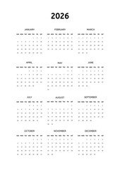 Wall Calendar of 2026 for school and business.