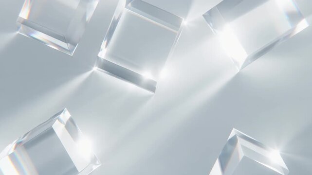 Abstract minimal motion background with soft white light beams refracted through transparent elements, futuristic clean design for corporate and presentation use, 4K