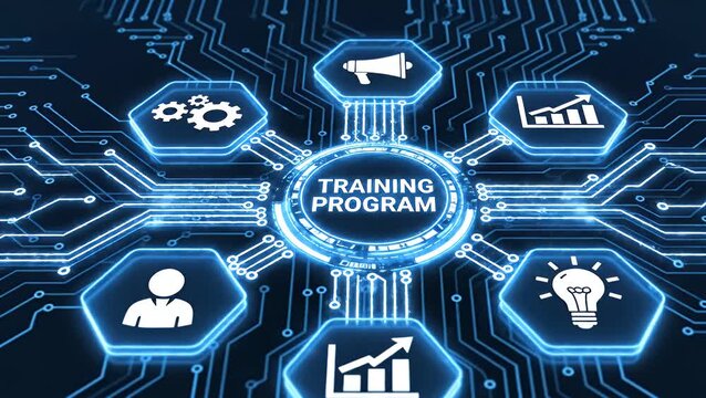 Business training program concept with skill development icons