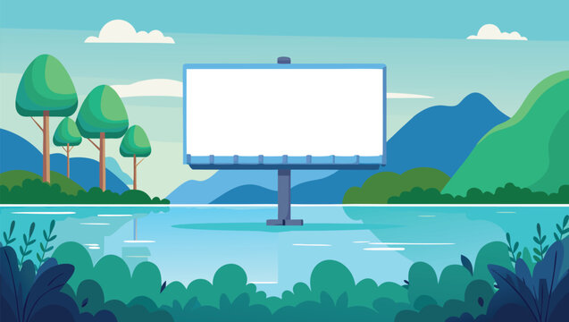 Stunning billboard overlooking tranquil lake and lush green landscape, perfect for impactful outdoor advertising and serene nature backdrops.