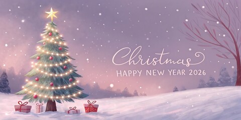 Enchanting winter wonderland christmas scene with a decorated tree gifts and falling snow creating a festive and magical holiday atmosphere