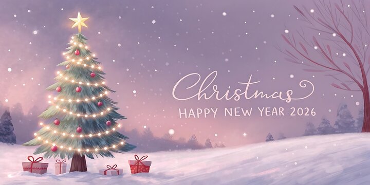 Enchanting winter wonderland christmas scene with a decorated tree gifts and falling snow creating a festive and magical holiday atmosphere