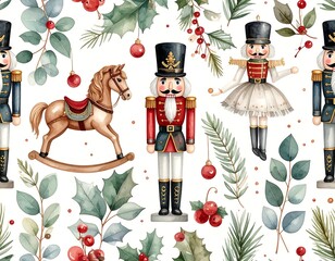 Festive watercolor pattern featuring holiday elements