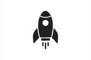 Black and white rocket graphic representing startup growth and momentum