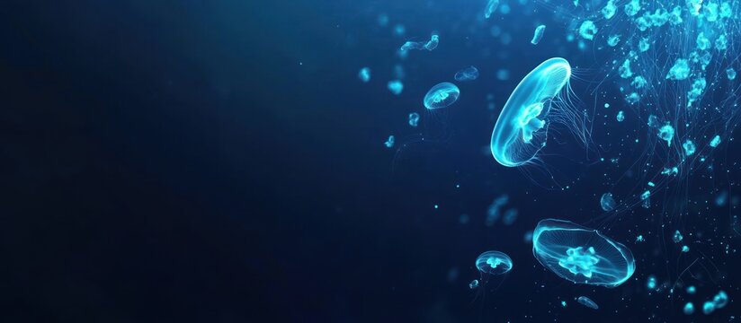 Ocean jellyfish, blue water, marine life, background, aquatic wallpaper
