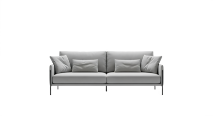 A sleek and stylish light gray sofa with minimalist design and slender legs, perfect for modern interiors