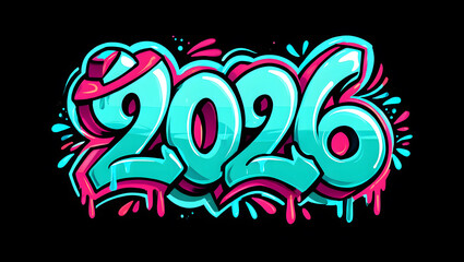 Graffiti art style number 2026 with dripping effect