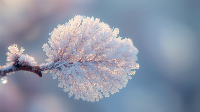 Macro Detail of Rime Ice on a Plant in Cold Weather