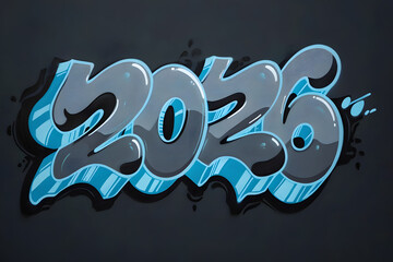 Graffiti style 2026 text with blue and grey colors
