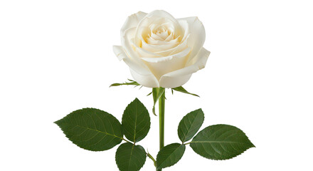Fototapeta premium Elegant White Rose With Green Leaves On Black Background