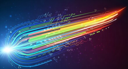 Abstract data stream visual colorful light trails and digital lines