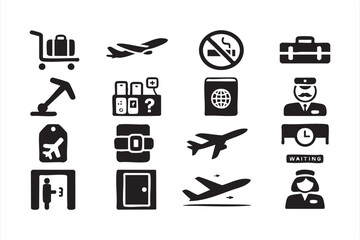 Minimalist airport symbol pack in black and white