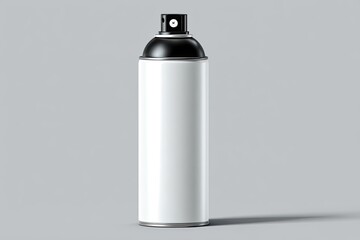 White spray can with black nozzle on gray background