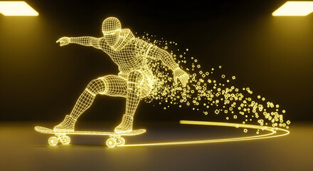 Cybernetic Skater A 3D Model of a Skateboarder Gliding with Tech Edge