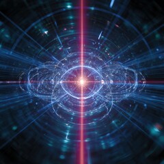 Obraz premium A vibrant digital illustration featuring cosmic blue rings and a central light source.