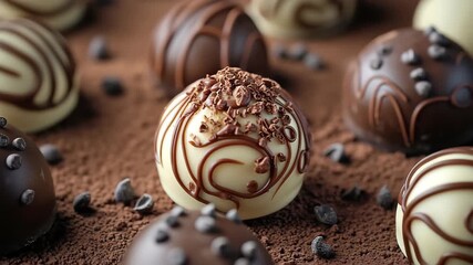 Decadent chocolate truffles handcrafted with intricate designs and rich flavors at a gourmet pastry workshop