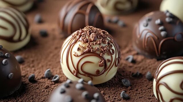 Decadent chocolate truffles handcrafted with intricate designs and rich flavors at a gourmet pastry workshop