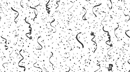 Black confetti and streamers on white background seamless pattern celebration party