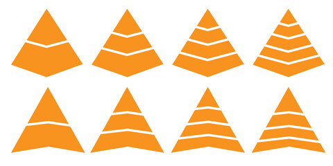 Pyramid infographic set. Colorful vector triangle diagram, triangular pyramid infographics, designed for business presentations, charts, educational materials. pyramid diagrams with ascending levels.