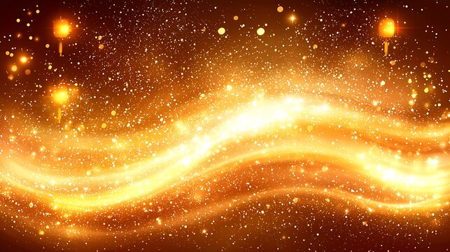 Red fabric texture illuminated by glowing Chinese lanterns and scattered fine glitter - Powered by Adobe