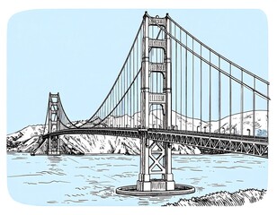 Pen-and-ink rendering of a large suspension span