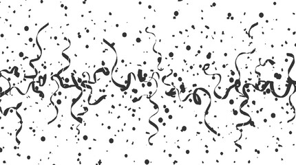 Black streamers and confetti scattered on a white background ribbon