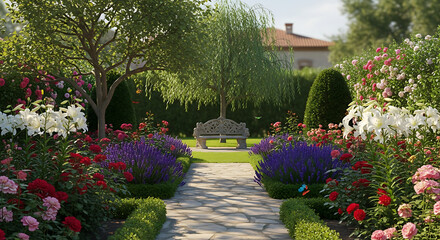 garden with flowers and trees
