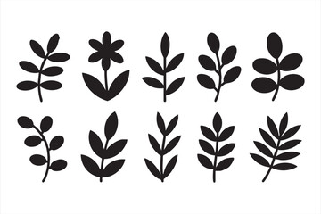 Floral and plant icon pack with simple leaf shapes for organic product labels and graphics