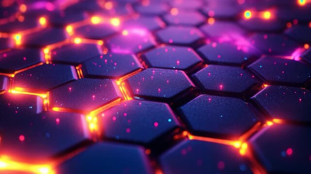 Vivid hexagonal pattern with glowing edges and cosmic sparkle at night