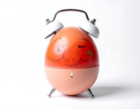 Whimsical egg-shaped alarm clock with a cartoonish face