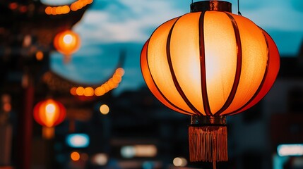 Soft golden shimmer reflecting from red background with subtle hanging lantern elements