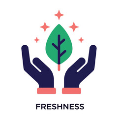 Obraz premium Vector illustration of hands holding a green leaf with sparkles, representing freshness