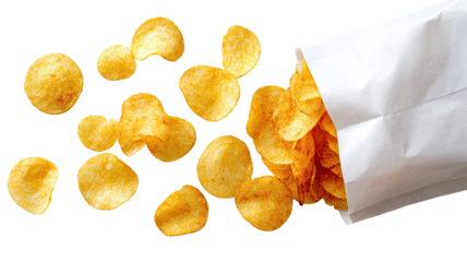  a delicious heap of salty potato chips, an unhealthy crunchy yellow snack