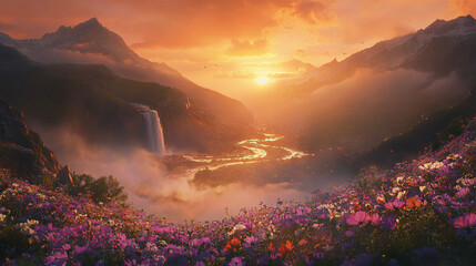 Single Wild Daisy Flower in Sunlit Meadow at Sunset