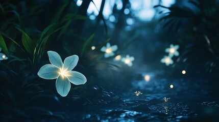 Dirt Path Leading Through a Vibrant Wildflower Valley at Sunset